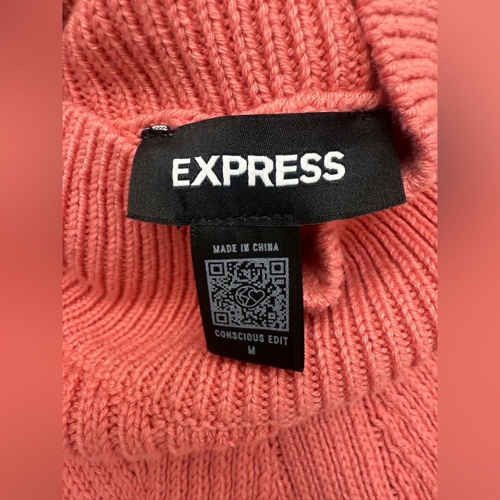 Express Rose Pink Ribbed Cap Sleeve Mock Turtleneck Shirt Wool Blend Med. Career - Picture 8 of 10
